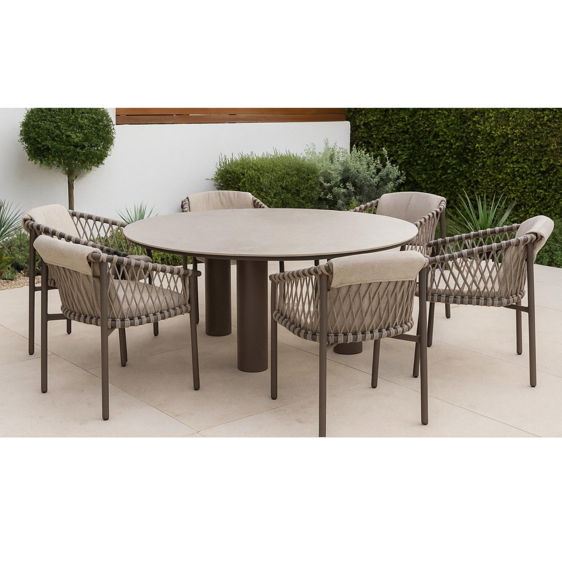 4 Seasons Outdoor Allora 6-Seat Round Dining Set - Terre