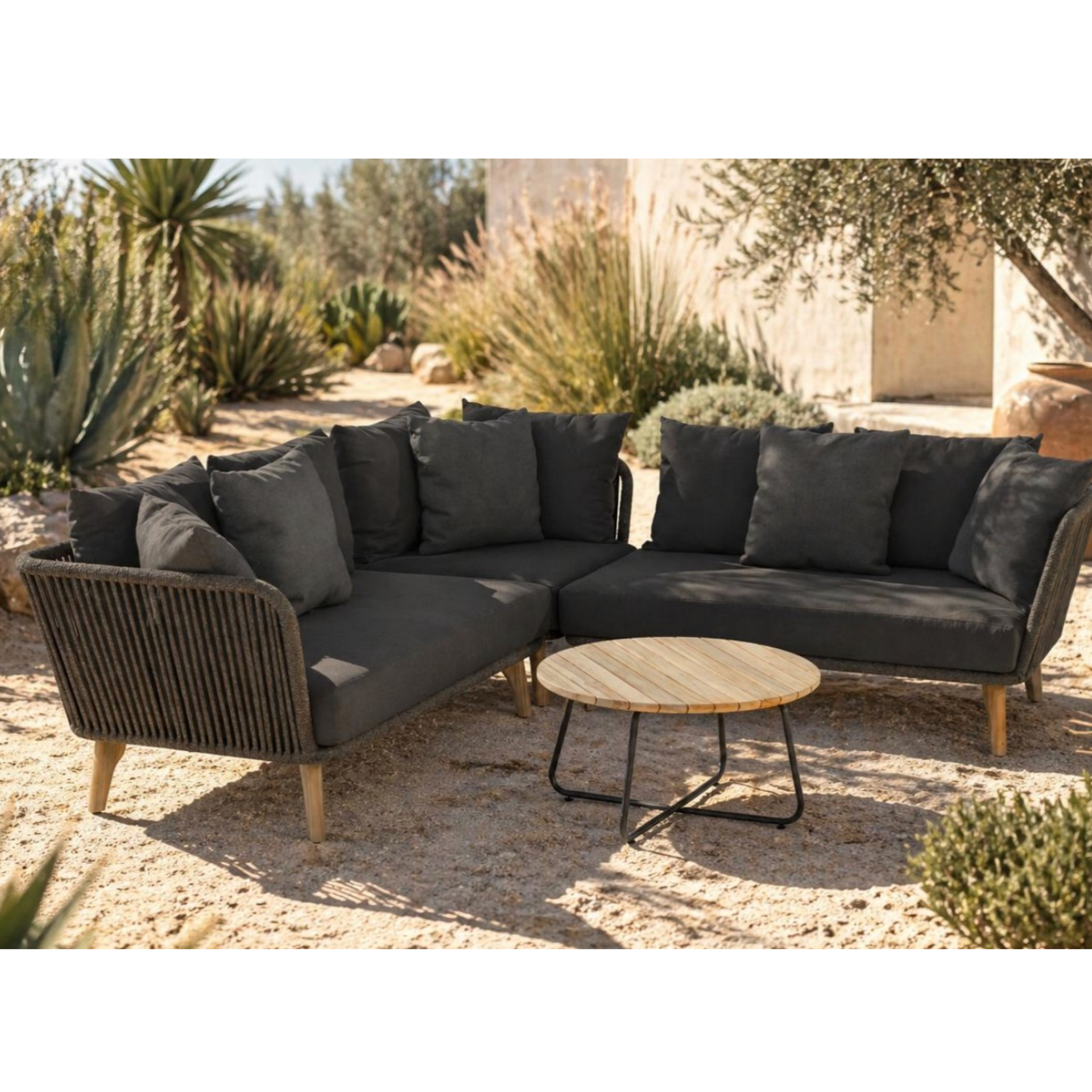 4 Seasons Outdoor Santander Rope Corner Sofa Set with Axel Table